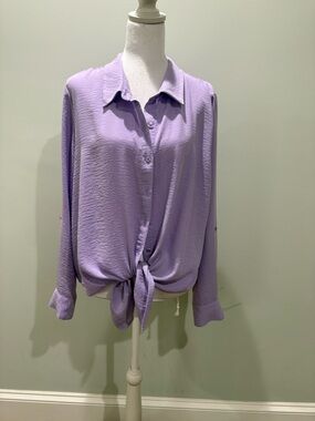 Simply Vera Vera Wang Lavender Tie-Front Button-Down Blouse